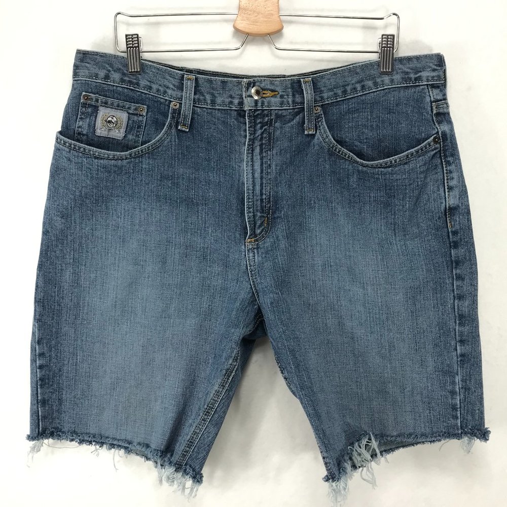Cinch Jean Shorts Mens 36 Blue Cut Off Denim Long Frayed Western Cowboy Casual